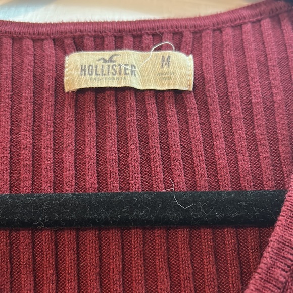 Red Hollister Lace Up Ribbed Long Sleeve Shirt - Picture 2 of 9